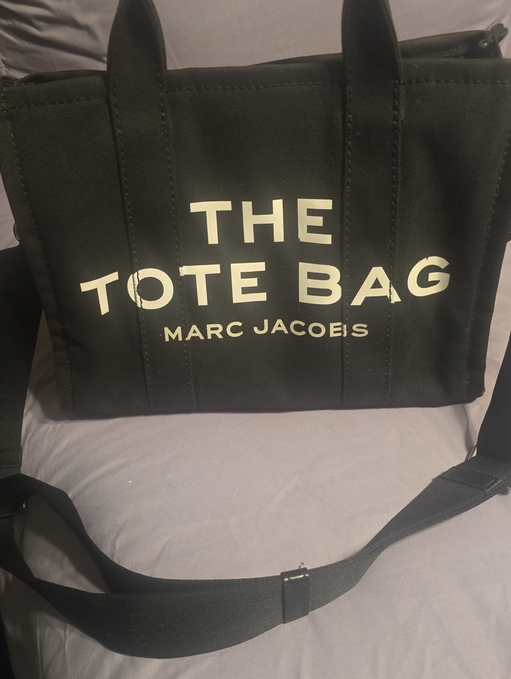 Marc Jacobs Black Canvas 'The Tote Bag' with Bold White Logo